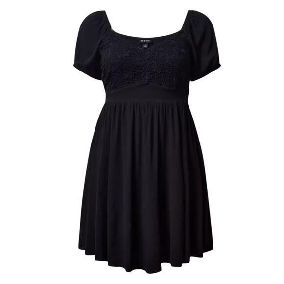 TORRID Dress Womens Size 2X Mini Rayon Slub Balloon Sleeve Lace Inset Deep Black - Picture 8 of 12